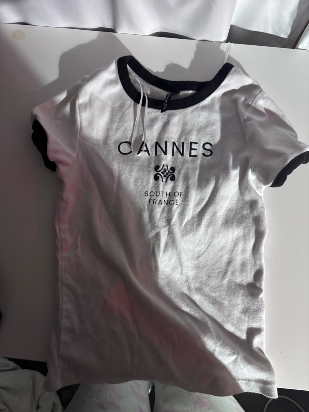 Cannes South of France White Ringer Tee